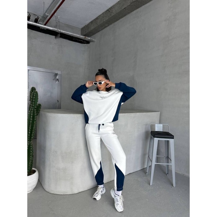 Ensemble Jogging Molletonné Sweat Pantalon Bicolore